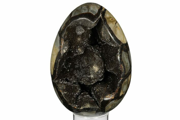 Septarian Dragon Egg Geode - Black & Brown Crystals #183112